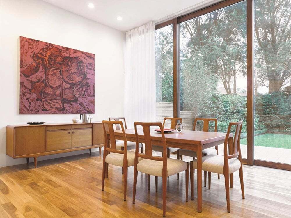 dining-room-mid-century-table-floor-to-ceiling-windows-garden-counterpoint-severnwoods-toronto
