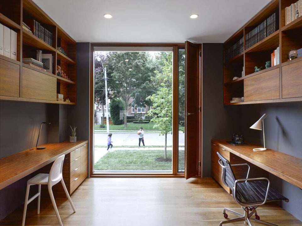 home-office-dual-walnut-desks-bauhaus-door-window-counterpoint-severnwoods-toronto