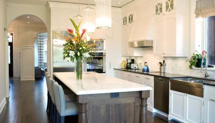 kitchen-marble-waterfall-island-pendant-lights-little-italy-severnwoods-toronto