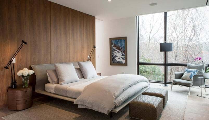 rosedale-custom-home-bedroom-wood-panel-wall-windows-severnwoods-toronto
