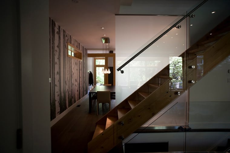 High-End Custom Home Interior Upper Level Staircase With Glass Panels