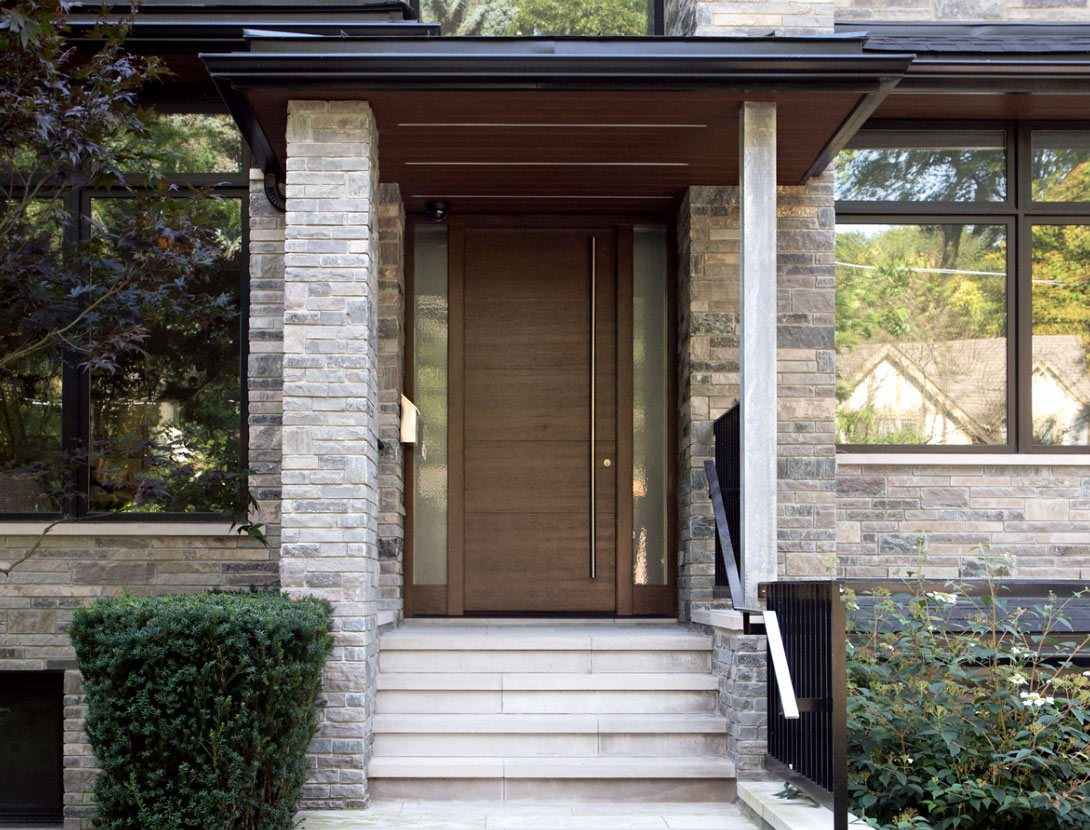 Modern custom home exterior of front entry way