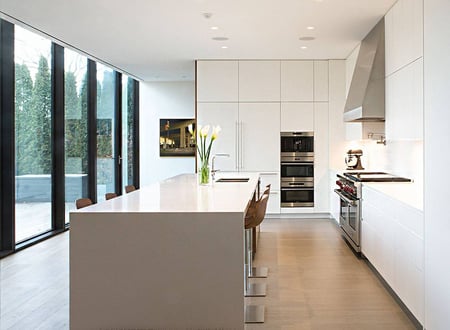 custom kitchen in rosedale toronto with island and minimal white cabinets