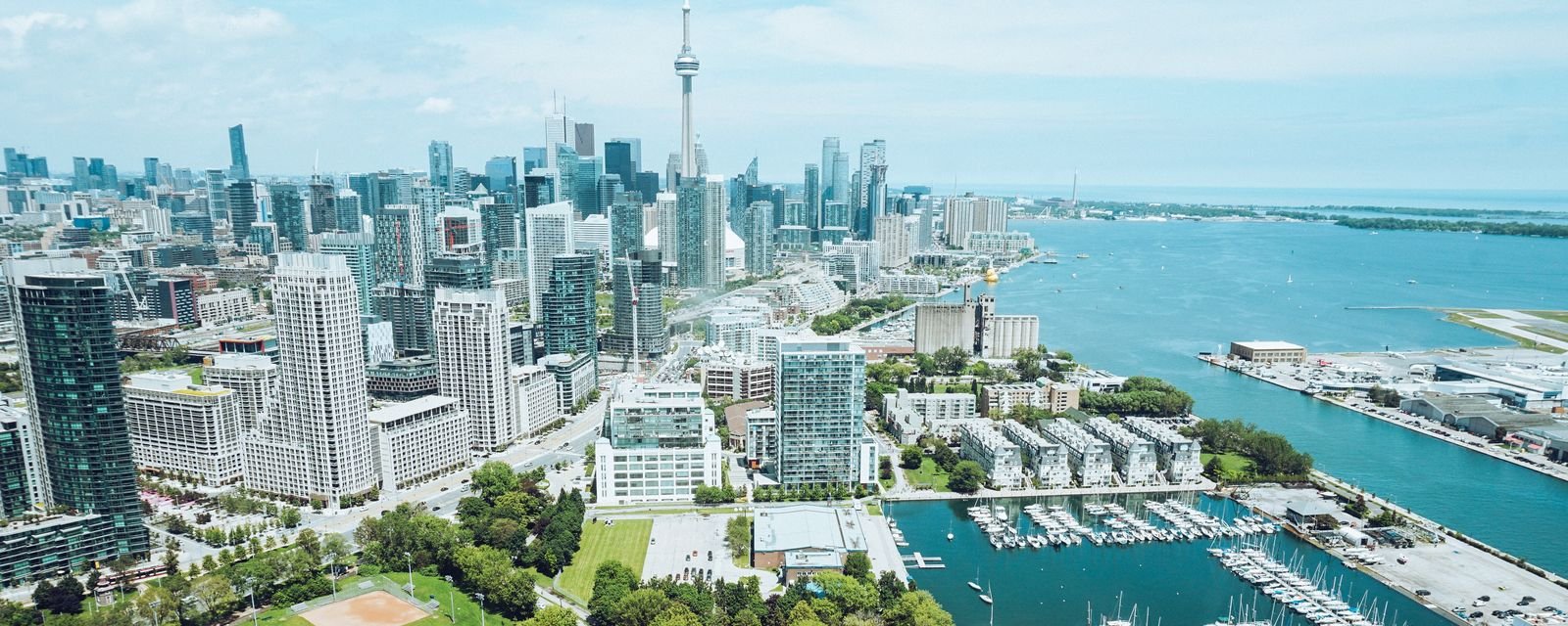 aerial view of toronto city buildings cn tower and lake (1)