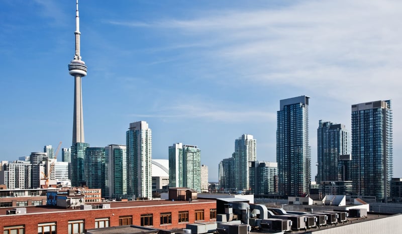 Downtown view of Toronto, Canada on sunny day