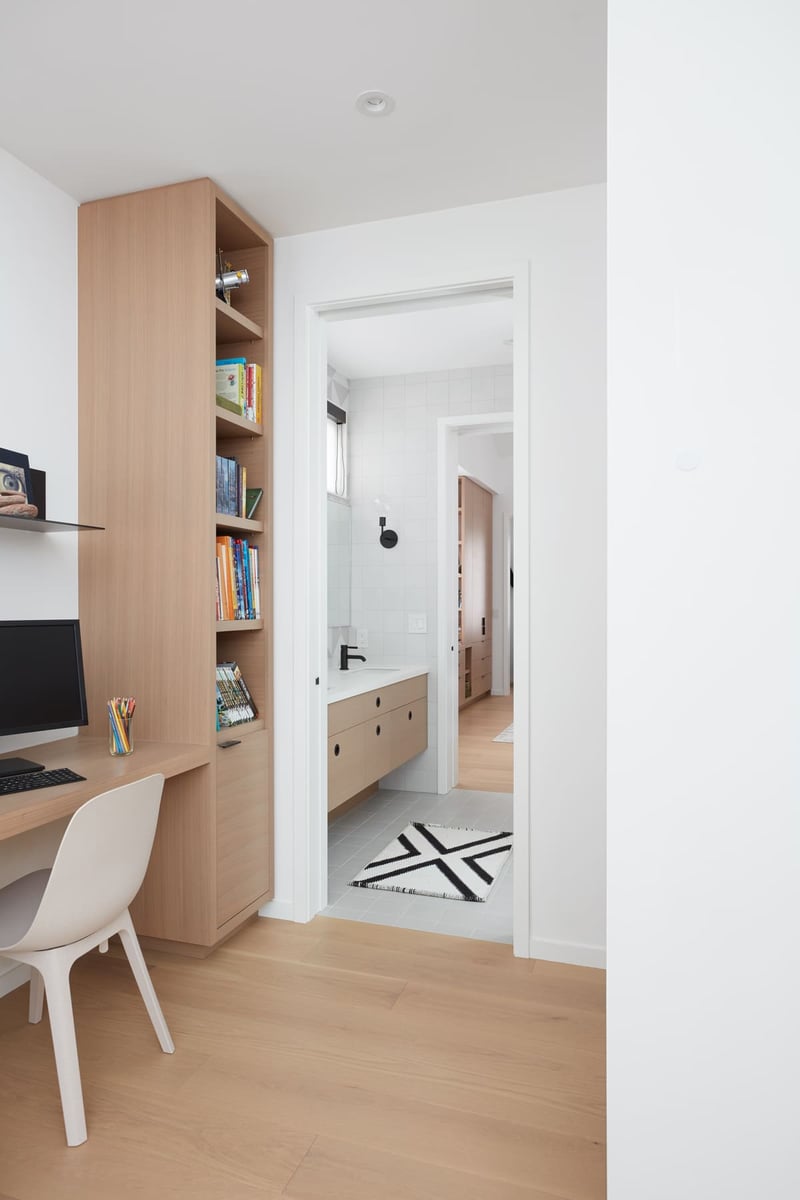 Light oak flooring and modern minimalist cabinetry