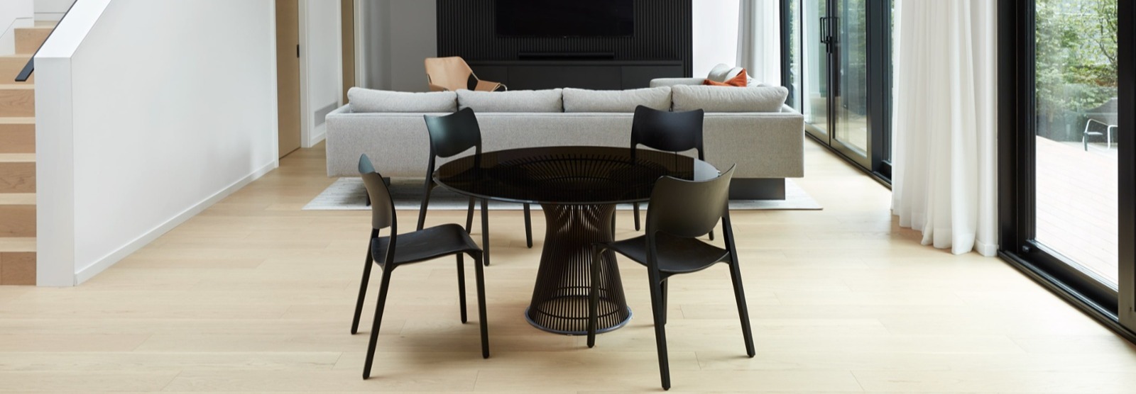 minimal modern living room with new level flooring