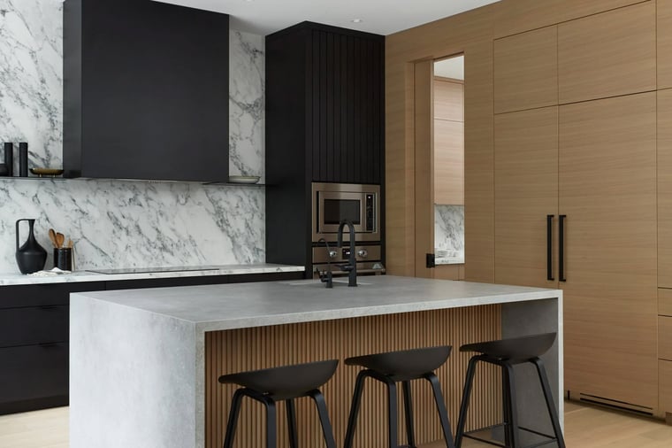 modern minimal kitchen with hidden sub zero fridge and neutral palettes with touches of black-1