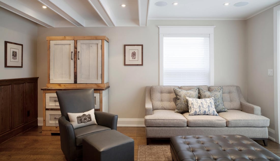 Living room area in Playter Estates Toronto renovation by SevernWoods