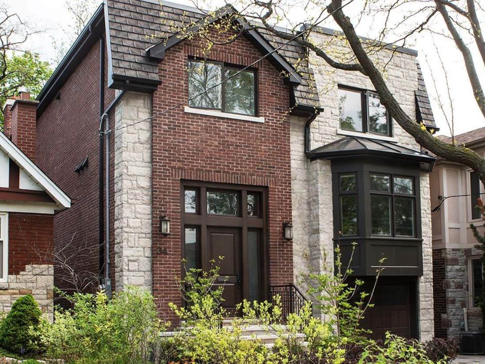 Leaside modern brick custom home exterior